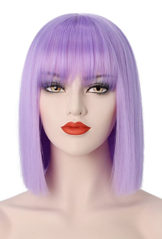 Photo 1 of Juziviee Short Purple Wigs for Women 12'' Lavender Purple Bob Hair Wig with Bangs Cute Fashion Soft Wigs for Daily Party Halloween AD016PR
