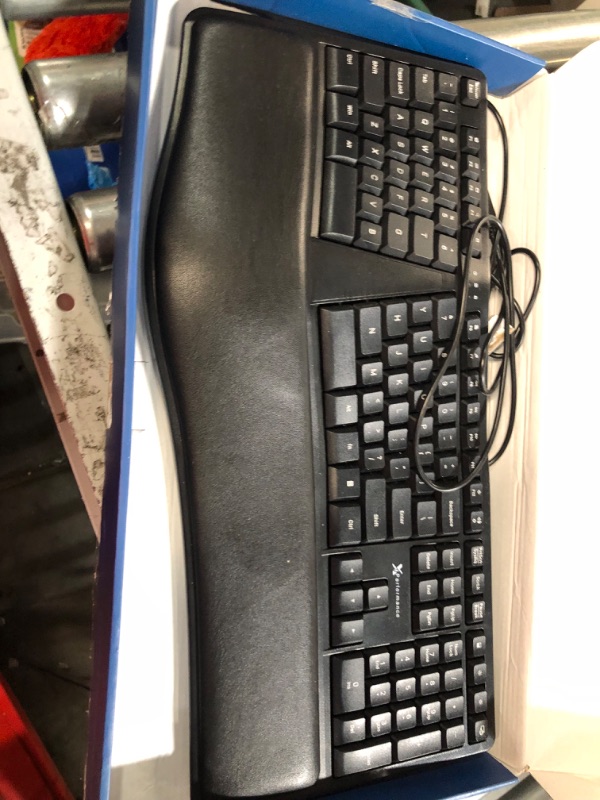 Photo 1 of X9 Performance Ergonomic Keyboard Wired with Wrist Rest - Type Comfortably Longer - USB Wired Keyboard for Laptop with Cushion, 110 Keys, and 5ft Cable - Split Keyboard for PC, Ergo Computer Keyboard