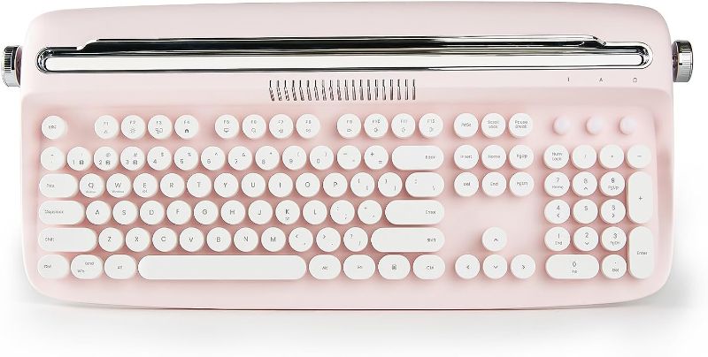 Photo 1 of YUNZII ACTTO B503 Wireless Typewriter Keyboard, Retro Bluetooth Aesthetic Keyboard with Integrated Stand for Multi-Device (B503, Baby Pink)