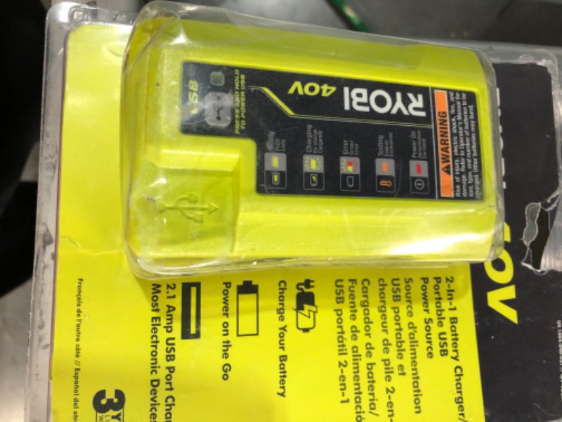 Photo 2 of Ryobi 1004-040-931 40 Volt Compact Wired Lithium-Ion Battery Charger with USB Port