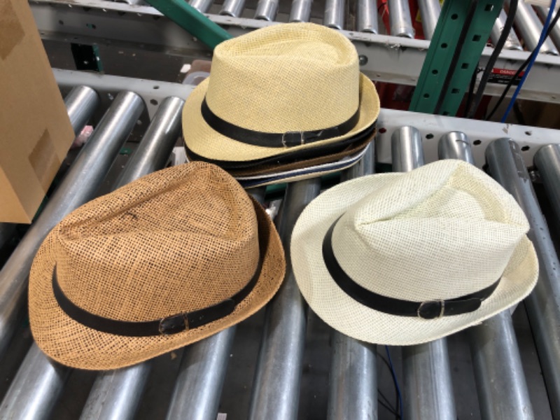 Photo 2 of 8 Pack Panama Trilby Fedora Straw Sun Hat with Leather Belt 