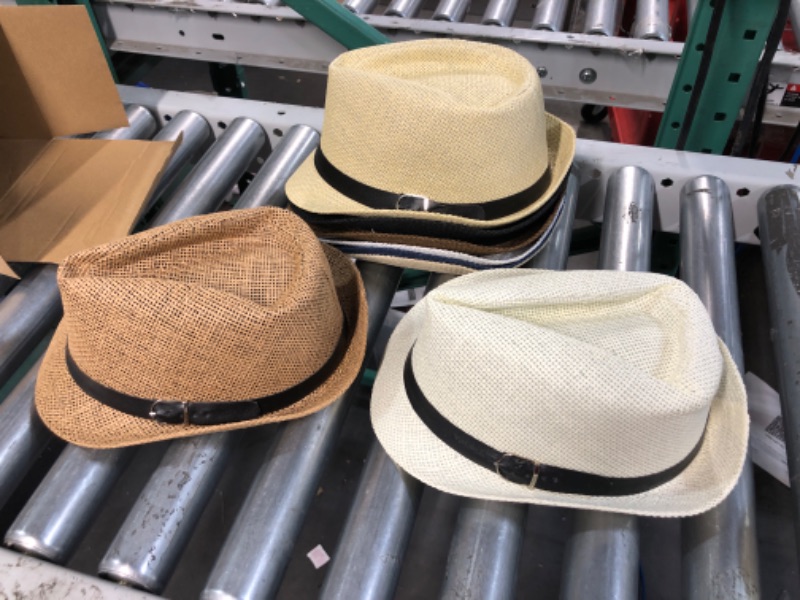 Photo 2 of 8 Pack Panama Trilby Fedora Straw Sun Hat with Leather Belt Straw Fedora Hats 