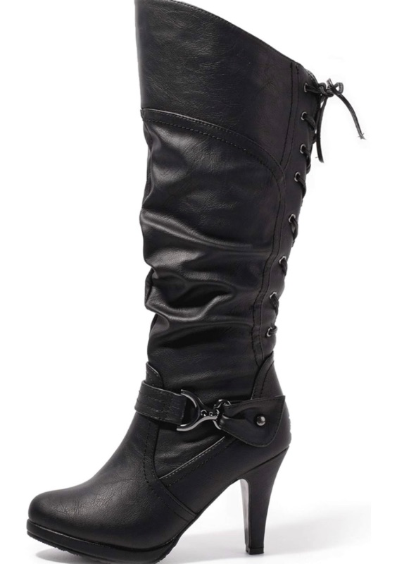 Photo 1 of katliu Women's Heeled Knee High Boots Back Lace Up Slouchy High Heel Boots SIZE 10