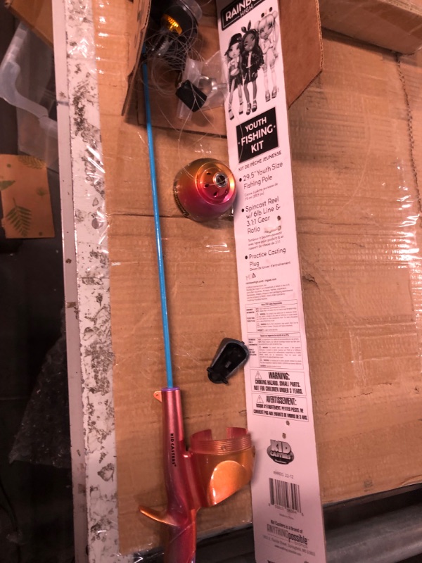 Photo 3 of Kid Casters: Youth 29.5" Fishing Poles | Small & Easy to Use | Spincast Reel w/ 3:1:1 Gear Ratio | (Pre-spooled w/ 6-Pound line, Incl. Casting Plug) Rainbow High Youth Fishing Kit