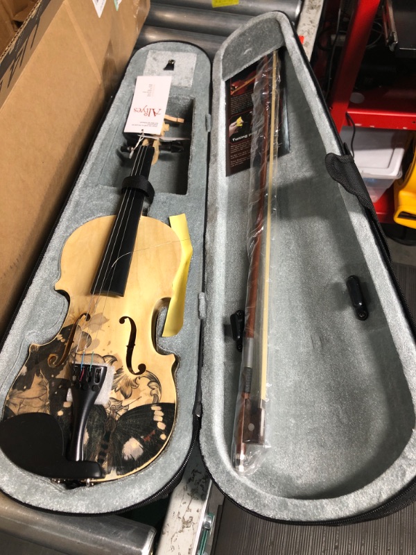 Photo 2 of ***MAJOR DAMAGE - STRINGS RIPPED OFF***
 Aliyes Distinctive Artistic Violin Set Designed for Beginners/Students/Kids with Hard Case,Bow,Rosin,Extra Strings (1/2 size)