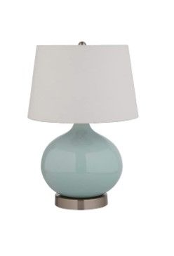 Photo 1 of (READ NOTES) Amazon Brand – Stone & Beam Round Ceramic Table Lamp - 11 x 11 x 20 Inches, Cyan Blue & Stone & Beam Ceramic Geometric Cut-Out Table Desk Lamp with LED Light Bulb, 22" H, White