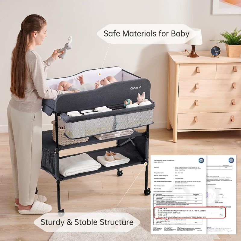 Photo 4 of Baby Changing Table Portable Adjustable Changing Station for Tall, Foldable Diaper Changing Tables, Steel Grey