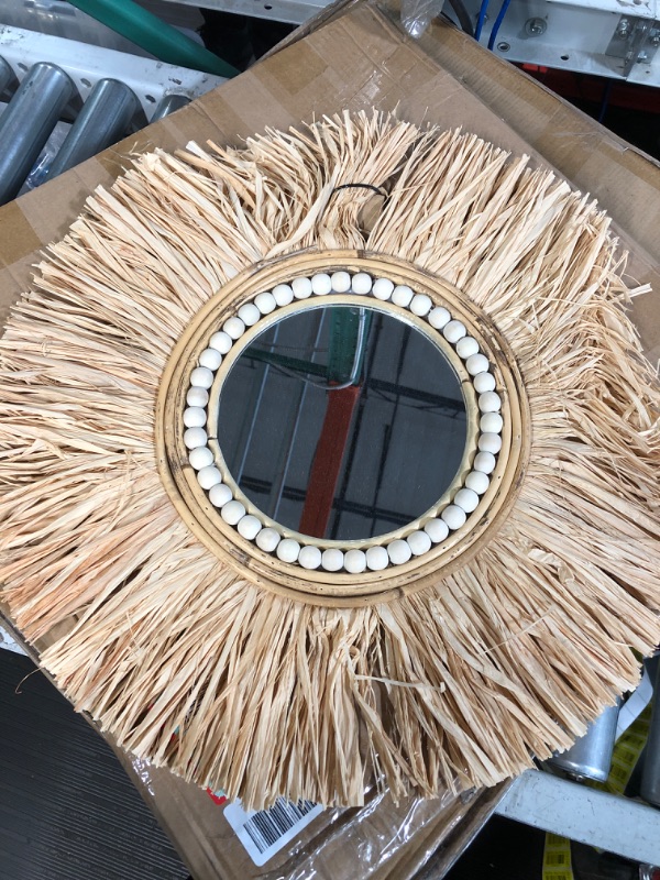 Photo 2 of (READ NOTES) SWTHONY 20 Inch Round Hanging Farmhouse Wall Mirror, Woven Rattan Boho Circle Mirrors for Wall Decor, Wall Mounted Mirror for Bedroom, Living Room, Bedroom, Bathroom