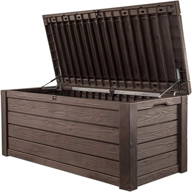 Photo 3 of (READ NOTES) Keter Westwood 570L Outdoor 75% recycled Garden Furniture Storage Box Brown Wood Panel Effect ; Fade Free ; All Weather Resistant ; Safe and Secure ; Zero Maintenance
