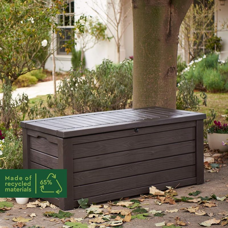 Photo 4 of (READ NOTES) Keter Westwood 570L Outdoor 75% recycled Garden Furniture Storage Box Brown Wood Panel Effect ; Fade Free ; All Weather Resistant ; Safe and Secure ; Zero Maintenance