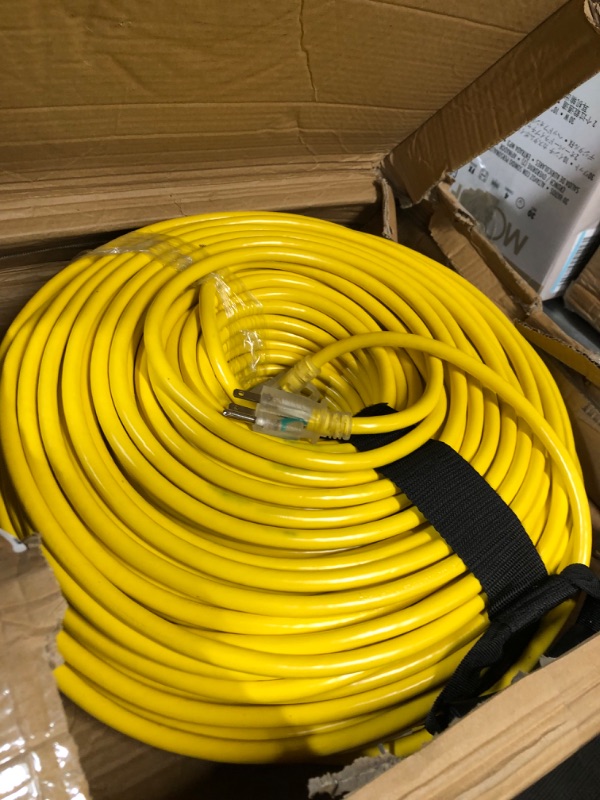 Photo 3 of 12/3 Gauge Heavy Duty Outdoor Extension Cord 100 ft Waterproof with Lighted end, Flexible Cold-Resistant 3 Prong Electric Cord Outside