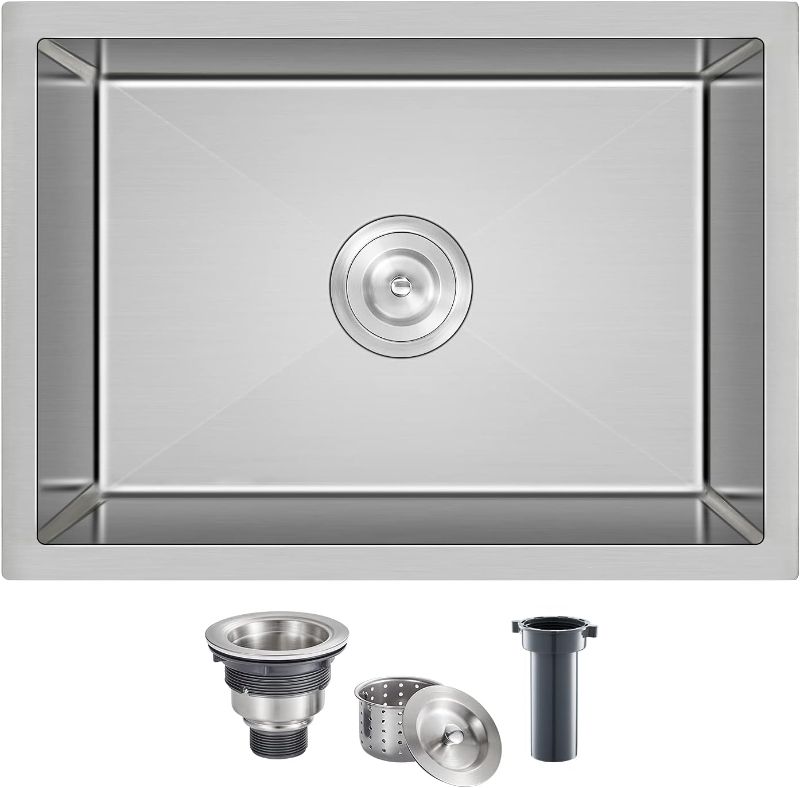 Photo 1 of (READ NOTES) ROVOGO 20 x 16 x 9 in. Undermount Kitchen Sink Single Bowl, Small Wet Bar Prep RV Sink Stainless Steel, Handmade Kitchen Sink Under Mounted with Basket Strainer, Anti-Noise Sink Tight Radius, Brushed 20 x 16 x 9" Brushed