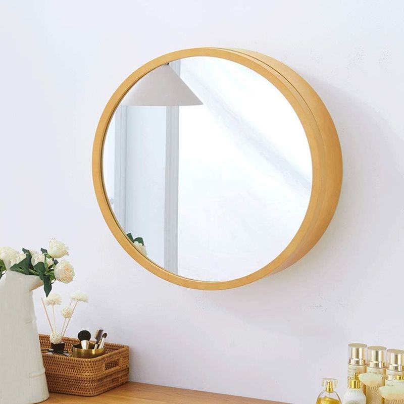 Photo 5 of (READ NOTES) SDK Round Bathroom Mirror Cabinet, Bathroom Wall Storage Cabinet Mirror Medicine Cabinet with Slow-Close Wooden Frame 3 Level (Color : Wood Color, Size : 50CM) 50CMx 50CM Wood