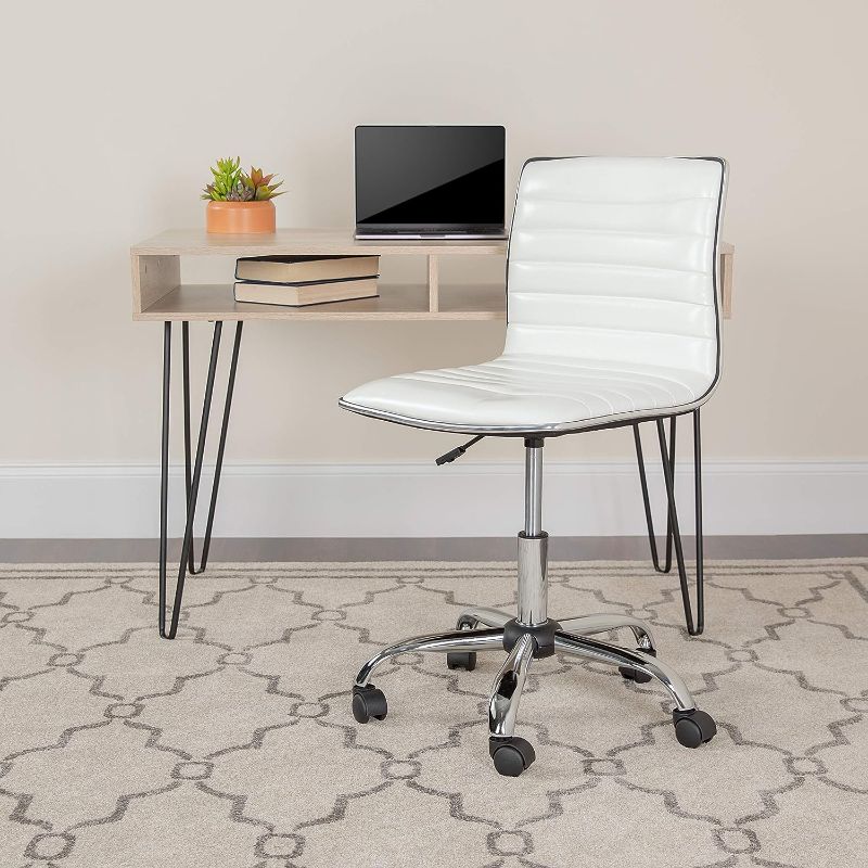 Photo 3 of (READ NOTES) lash Furniture Low Back Designer Armless White Ribbed Swivel Task Office Chair White/Chrome Chair