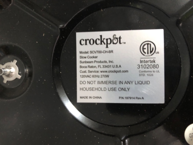 Photo 7 of **PARTS ONLY** **SEE NOTES** Crock-Pot Scv700-kc 7-Qt. Slow Cooker (Charcoal)