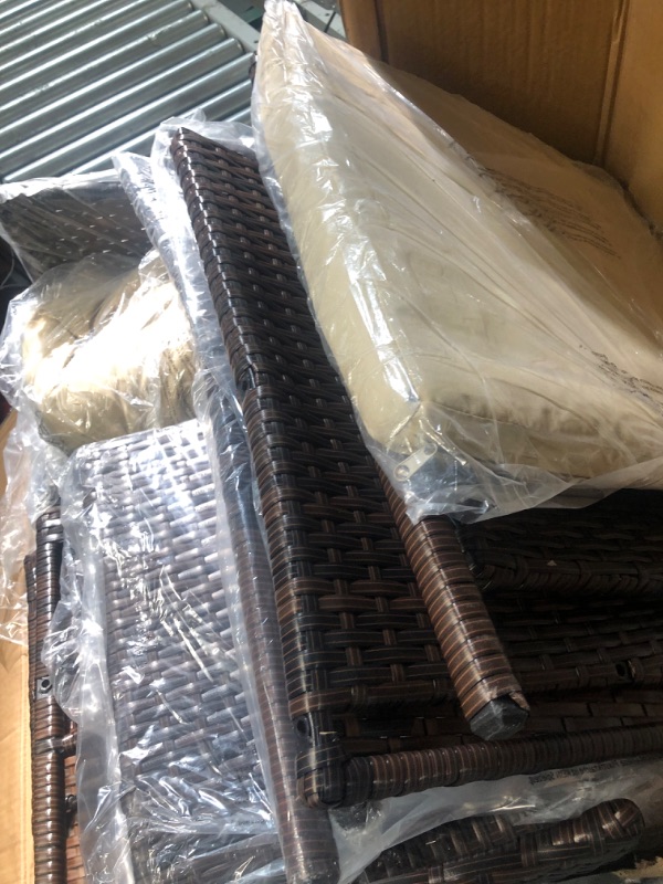 Photo 1 of FDW 4 Pieces Outdoor Patio Furniture Sets Rattan Chair Patio Set Wicker Conversation Set Poolside Lawn Chairs Porch Poolside Balcony Outdoor Garden Furniture,Beige Cushion