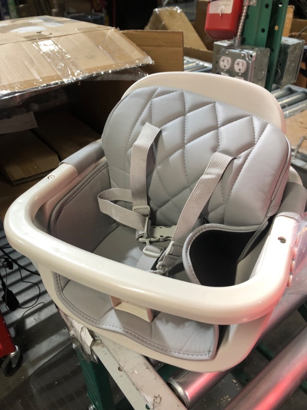 Photo 2 of 3-in-1 Wooden High Chair,Baby High Chair with Adjustable Legs & Dishwasher Safe Tray, Made of Sleek Hardwood & Premium Leatherette Mid Gray