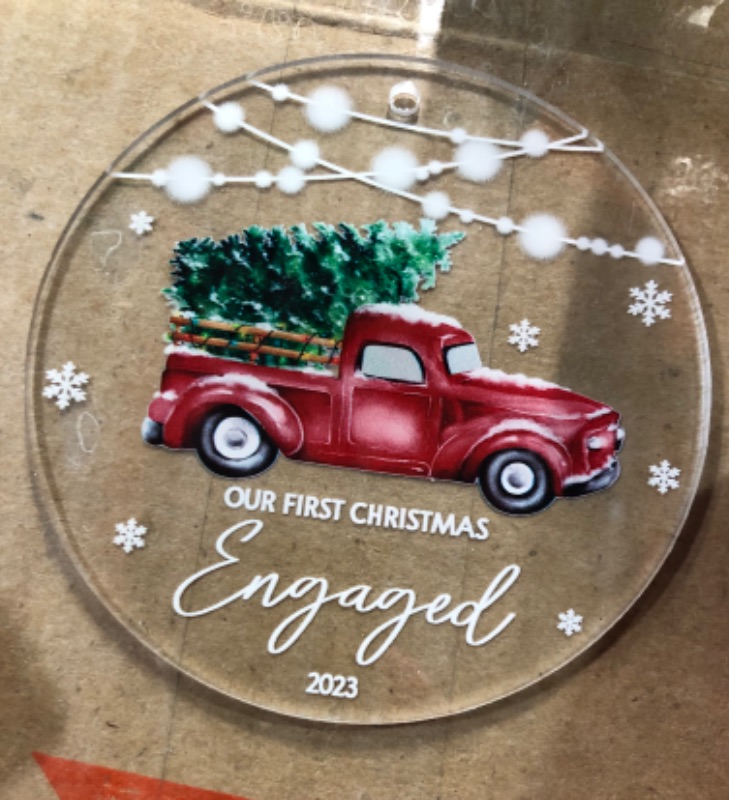 Photo 1 of "Our first christmas engaged" 2023 Christmas Ornament (2pack)