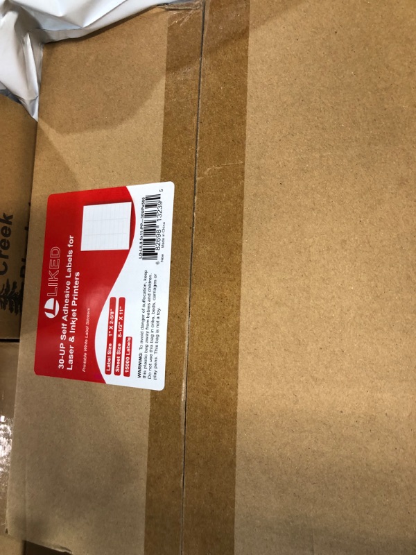 Photo 1 of L LIKED 1" X 2-5/8" Self Adhesive Shipping Labels for Laser & Inkjet Printers, Barcode Mailing SKU Labels 30-up (15,000 Labels - 500 Sheets)