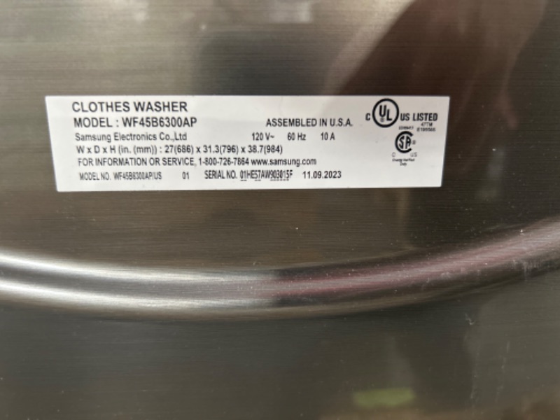 Photo 5 of Samsung 4.5-cu ft High Efficiency Stackable Steam Cycle Smart Front-Load Washer (Platinum) ENERGY 