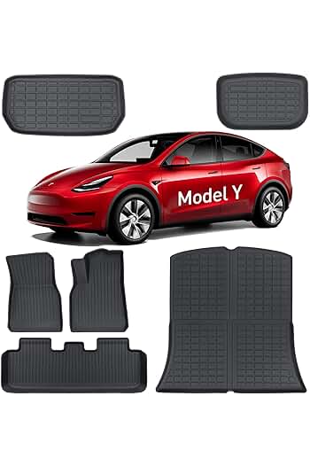 Photo 1 of Tesla Model Y Floor Mats, 6PCS All Weather Front Rear Cargo Liner Mat, Full Set for Tesla Model Y Accessories, 2021 2022 2023 TEP Heavy Duty Trunk Mats, Front Rear Cargo Liner Mat, Precise Size
