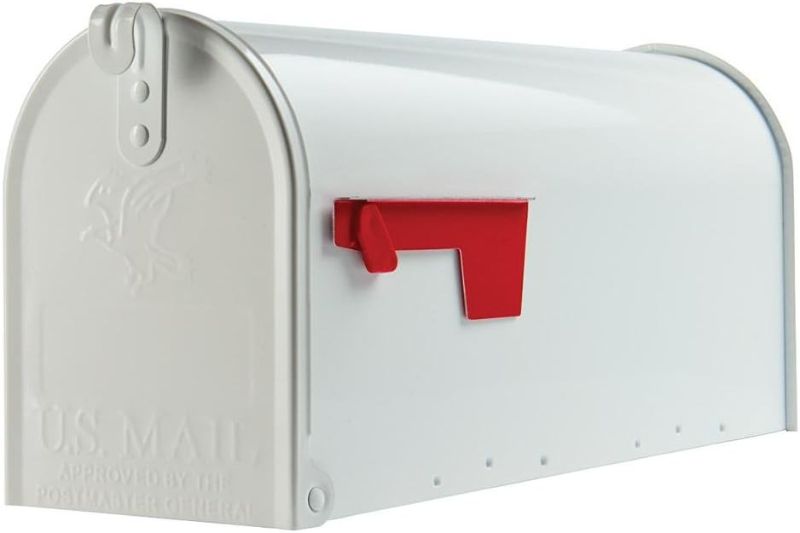 Photo 1 of **SEE NOTES/DAMAGED**
Qualarc E1-MLBX-LKIT-WHT Rust Proof Galvanized Mailbox with Locking Insert, Steel Latch and Red Aluminum Flag, White
