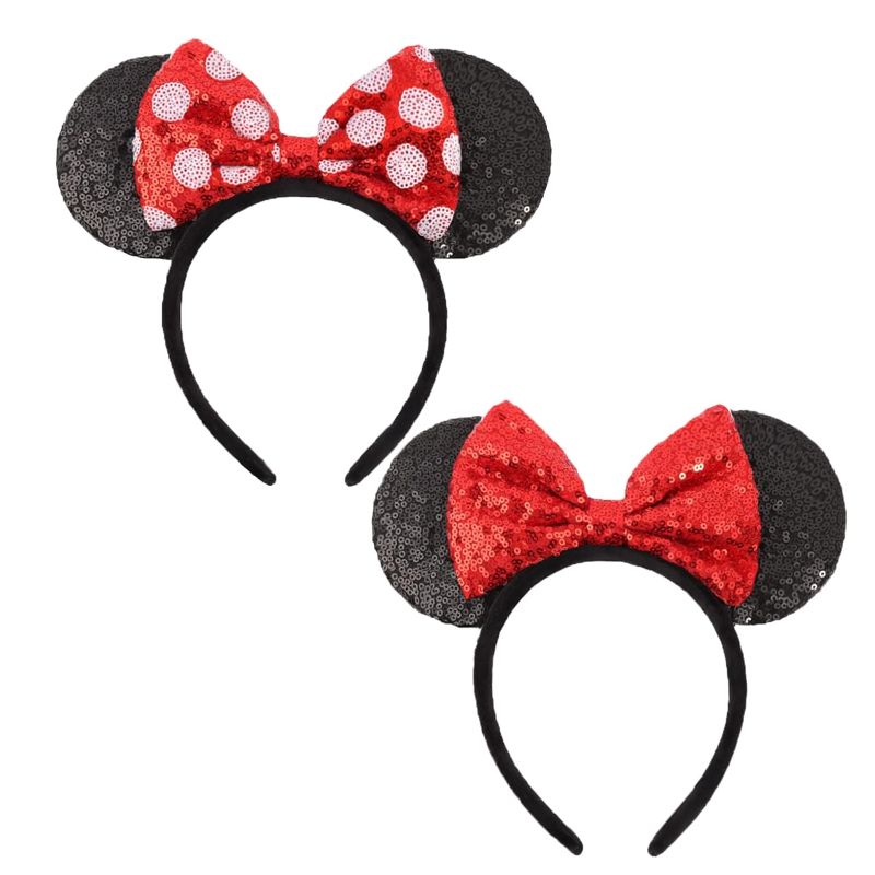 Photo 1 of  Mouse Ears Bow Headbands, 2 PCS Red Sequin & Red Dot
