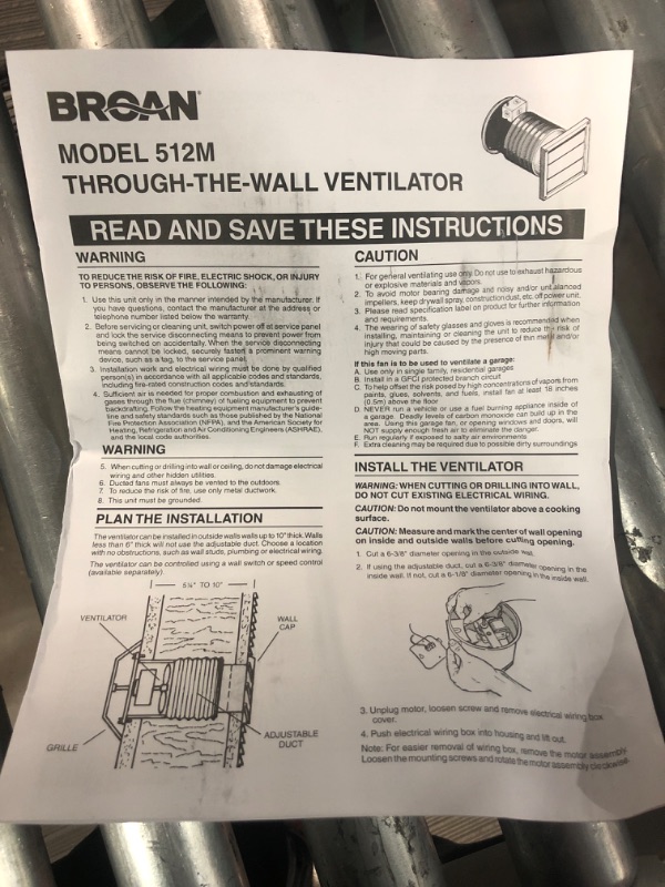 Photo 2 of **SEE NOTES** Broan 512M 70 CFM 6" Through The Wall VENTILATOR, White