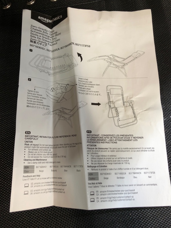 Photo 4 of **See Notes** Amazon Basics Outdoor Textilene Adjustable Zero Gravity Chair