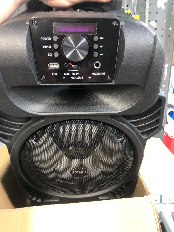 Photo 2 of Pyle 400W Portable Bluetooth PA Loudspeaker - 8” Subwoofer System, 4 Ohm/55-20kHz, USB/MP3/FM Radio/ ¼ Mic Inputs, Multi-Color LED Lights, Built-in Rechargeable Battery w/ Remote Control -PPHP844B