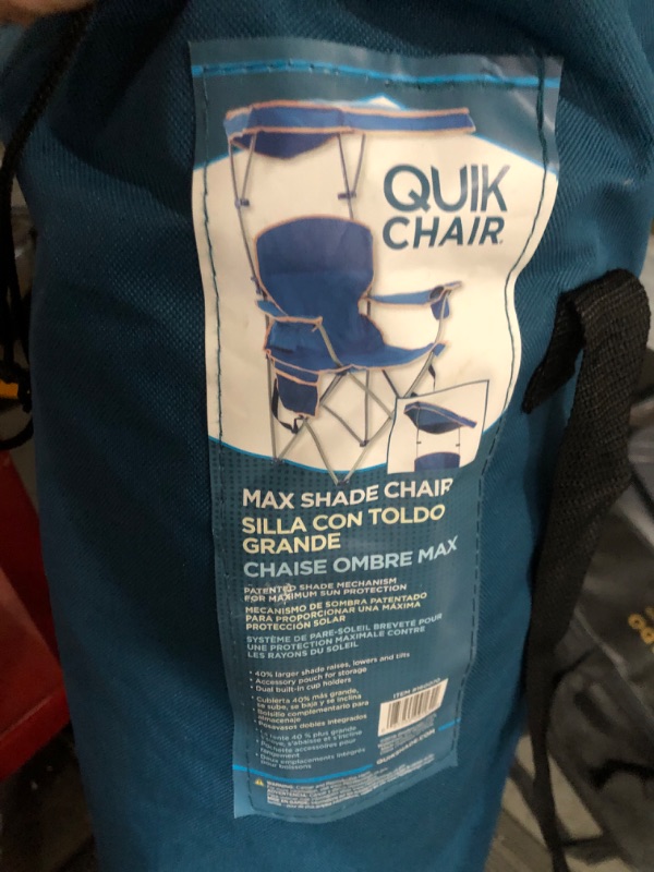 Photo 4 of **DAMAGE** 
Quik Shade Full Size Shade Folding Chair Royal Blue, 2'L x 3'W x 4.3'H