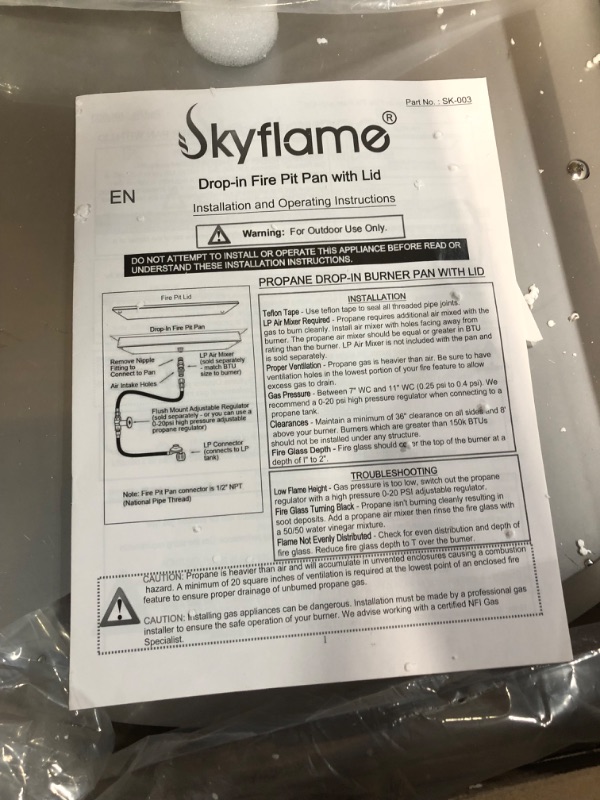 Photo 1 of Skyflame 25 Inch Round Stainless Steel Drop-in Fire Pit Pan