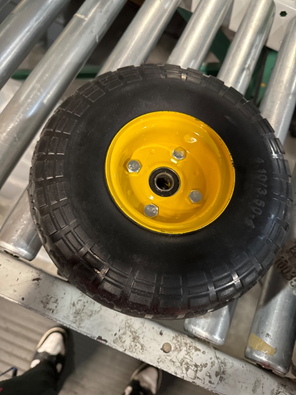 Photo 2 of 10" Flat Free Hand Truck Tire and Wheel with 5/8" Center Shaft Hole Red