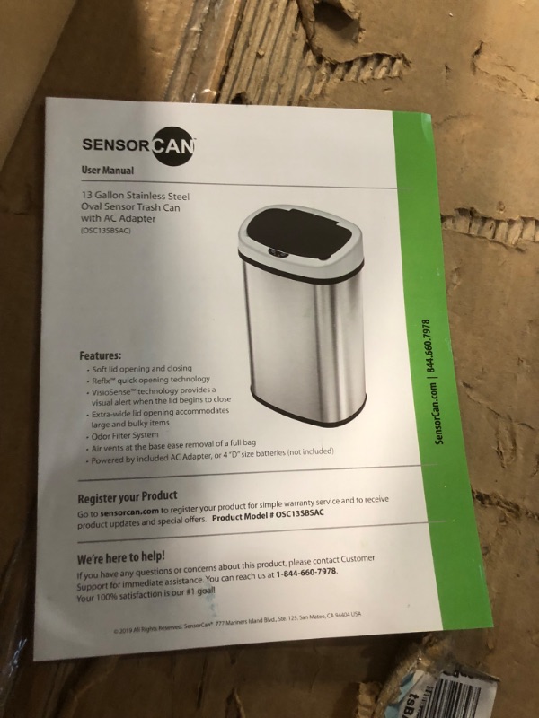 Photo 5 of ***DOES NOT WORK - SEE NOTES***
SensorCan 13 Gallon Battery-FREE Automatic Sensor Kitchen Trash Can with Power Adapter