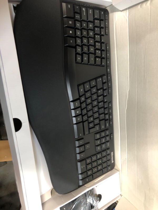 Photo 2 of Microsoft Ergonomic Desktop - Black - Wired, Comfortable, Ergonomic Keyboard and Mouse Combo, with Cushioned Wrist and Palm Support. Split Keyboard. Dedicated Office Key.