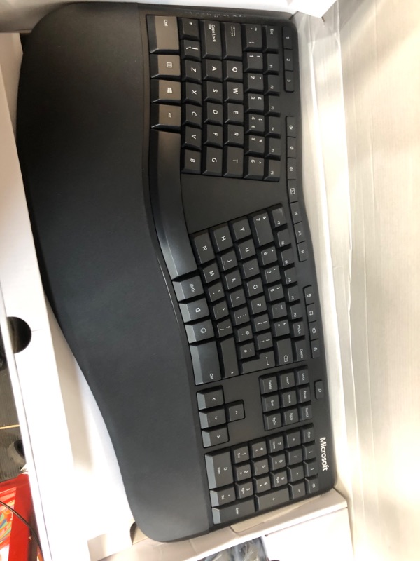 Photo 3 of Microsoft Ergonomic Desktop - Black - Wired, Comfortable, Ergonomic Keyboard and Mouse Combo, with Cushioned Wrist and Palm Support. Split Keyboard. Dedicated Office Key.