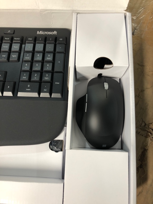 Photo 3 of Microsoft Ergonomic Desktop - Black - Wired, Comfortable, Ergonomic Keyboard and Mouse Combo, with Cushioned Wrist and Palm Support. Split Keyboard. Dedicated Office Key.