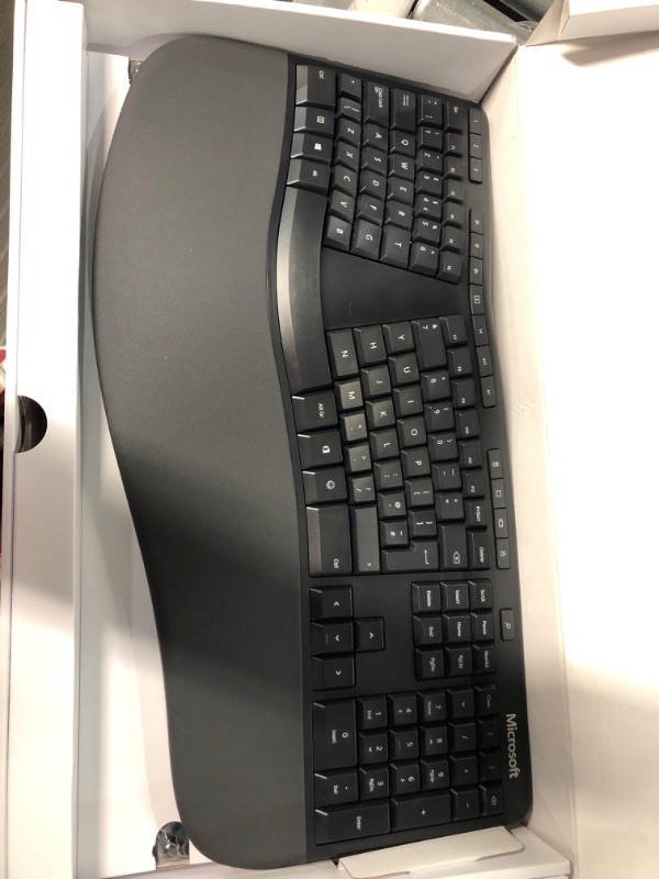 Photo 2 of Microsoft Ergonomic Desktop - Black - Wired, Comfortable, Ergonomic Keyboard and Mouse Combo, with Cushioned Wrist and Palm Support. Split Keyboard. Dedicated Office Key.