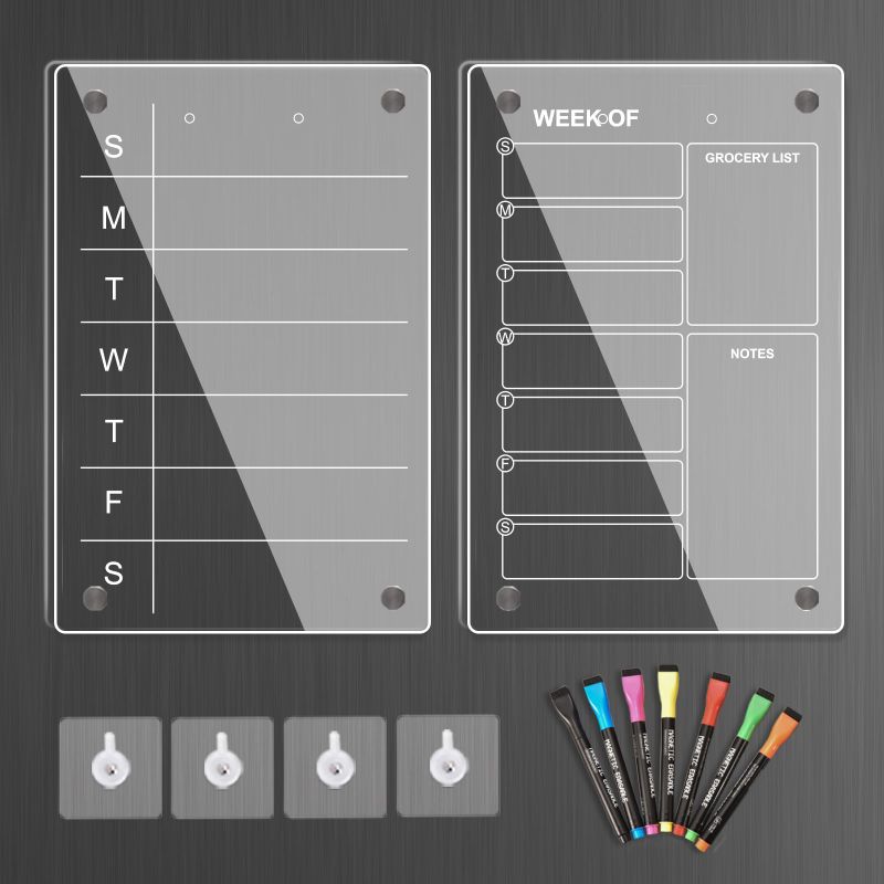Photo 1 of Homyaco Acrylic Calendar for Fridge, Magnetic Fridge Calendar,2Pcs Clear Dry Erase Board for Refrigerator