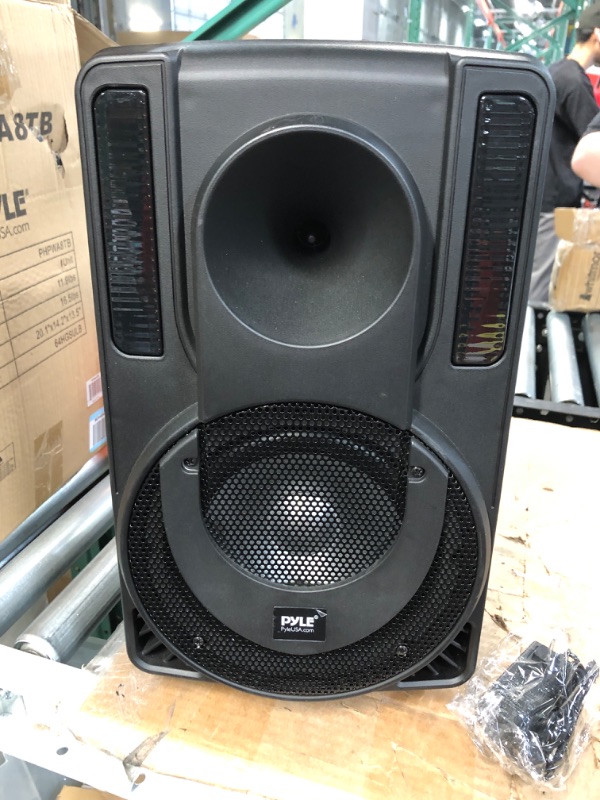 Photo 2 of 8’’ Portable PA Speaker System - Wireless BT Streaming PA & Karaoke Party Audio Speaker, Two Wireless Mic, Wired Microphone, Tablet Stand, Flashing Party Lights, MP3/USB//FM Radio - PHPWA8TB 8 inch Speaker System