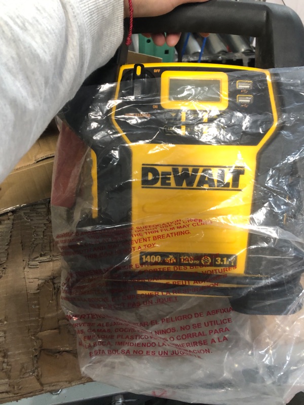 Photo 6 of DEWALT DXAEJ14 Digital Portable Power Station Jump Starter: 1400 Peak/700 Instant Amps, 120 PSI Digital Air Compressor, 3.1A USB Ports, Battery Clamps , Yellow