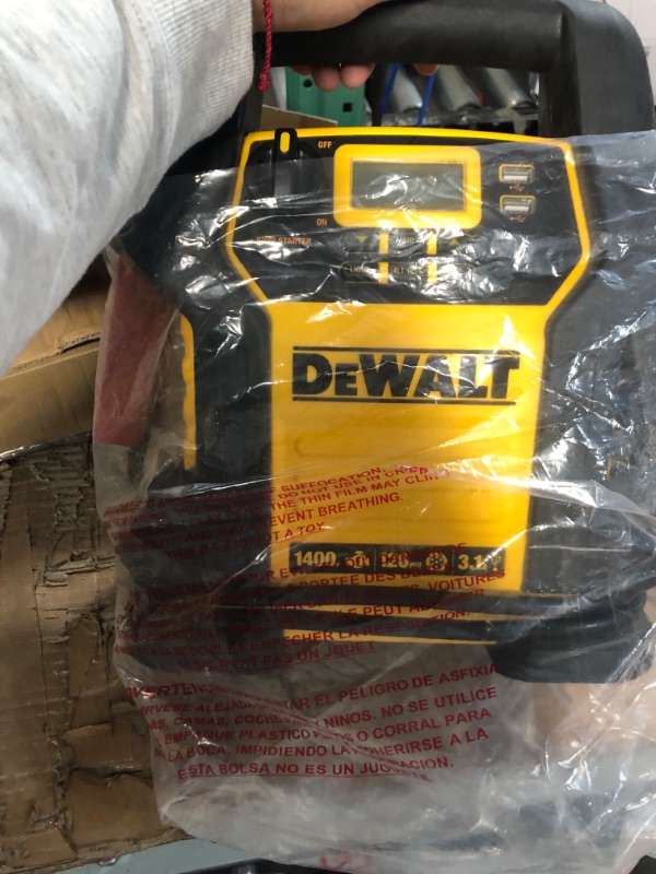 Photo 7 of DEWALT DXAEJ14 Digital Portable Power Station Jump Starter: 1400 Peak/700 Instant Amps, 120 PSI Digital Air Compressor, 3.1A USB Ports, Battery Clamps , Yellow