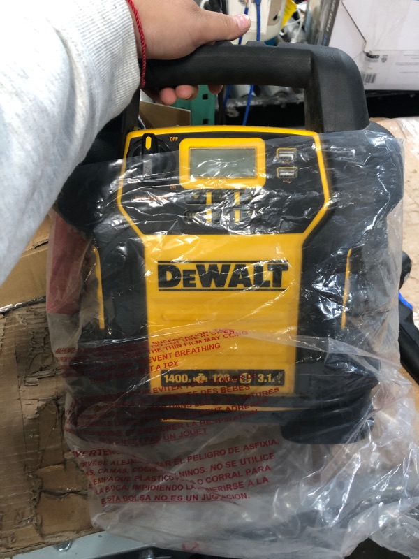 Photo 2 of DEWALT DXAEJ14 Digital Portable Power Station Jump Starter: 1400 Peak/700 Instant Amps, 120 PSI Digital Air Compressor, 3.1A USB Ports, Battery Clamps , Yellow