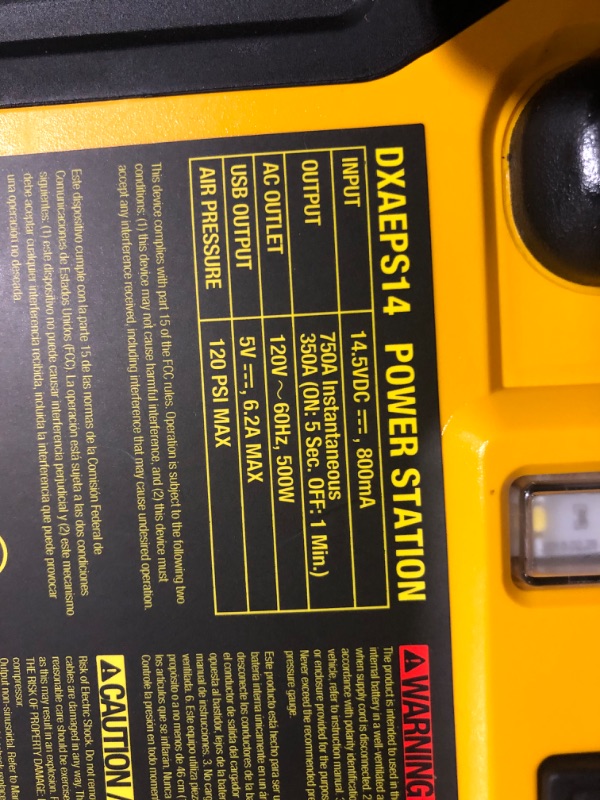 Photo 5 of ***DOES NOT POWER ON - NO CHARGER - UNABLE TO TEST***
DEWALT DXAEPS14 1600 Peak Battery Amp 12V Automotive Jump Starter