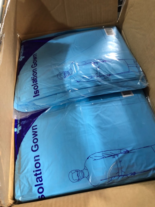 Photo 1 of  MEDICAL NATION 100 Pack Disposable Isolation Gowns - Blue 