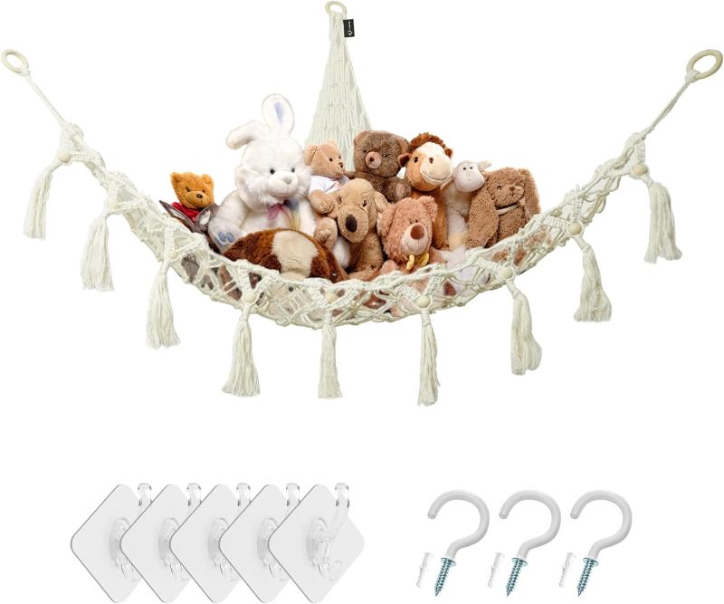 Photo 1 of Coipdfty Stuffed Animal Net or Hammock,Hand-Made Large Macrame with Tassel Toy Net 