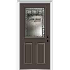 Photo 1 of **GLASS DECORATION CRACKED**
Feather River Doors Preston 36 in. x 80 in. Left Hand Inswing Half Lite Decorative Glass Oak Stained Ash Fiberglass Prehung Front Door