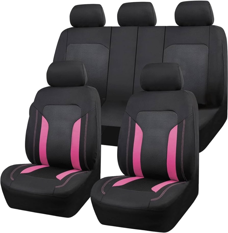 Photo 1 of ***USED - NO PACKAGING - LIKELY MISSING PARTS***
CAR PASS 3D Air Mesh Car Seat Covers Full Set, Breathable Sporty Rear Bench Black Pink, For Trucks/SUV