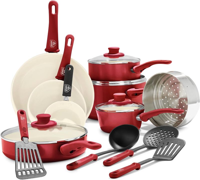 Photo 1 of (READ FULL POST) GreenLife Soft Grip Healthy Ceramic Nonstick 16 Piece Kitchen Cookware Pots