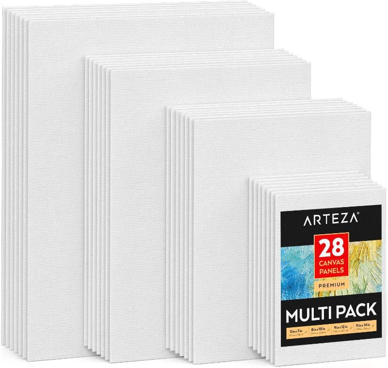 Photo 1 of **AT LEAST ONE CANVAS BROKEN**
ARTEZA Canvas Boards for Painting, 6 x 6, 8 x 8, 10 x 10, 12 x 12 Inches, Multipack of 28, Blank White Canvas for Acrylic, Oil and Gouache Painting
